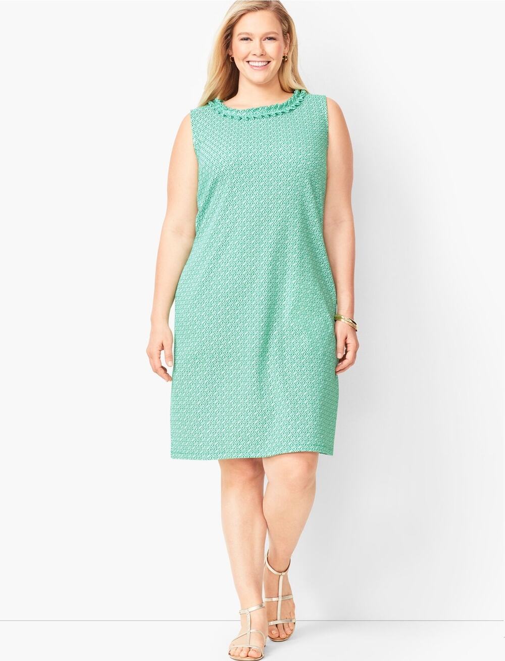 Talbots Pleat Neck Shift Dress Diamond Print Size Medium
